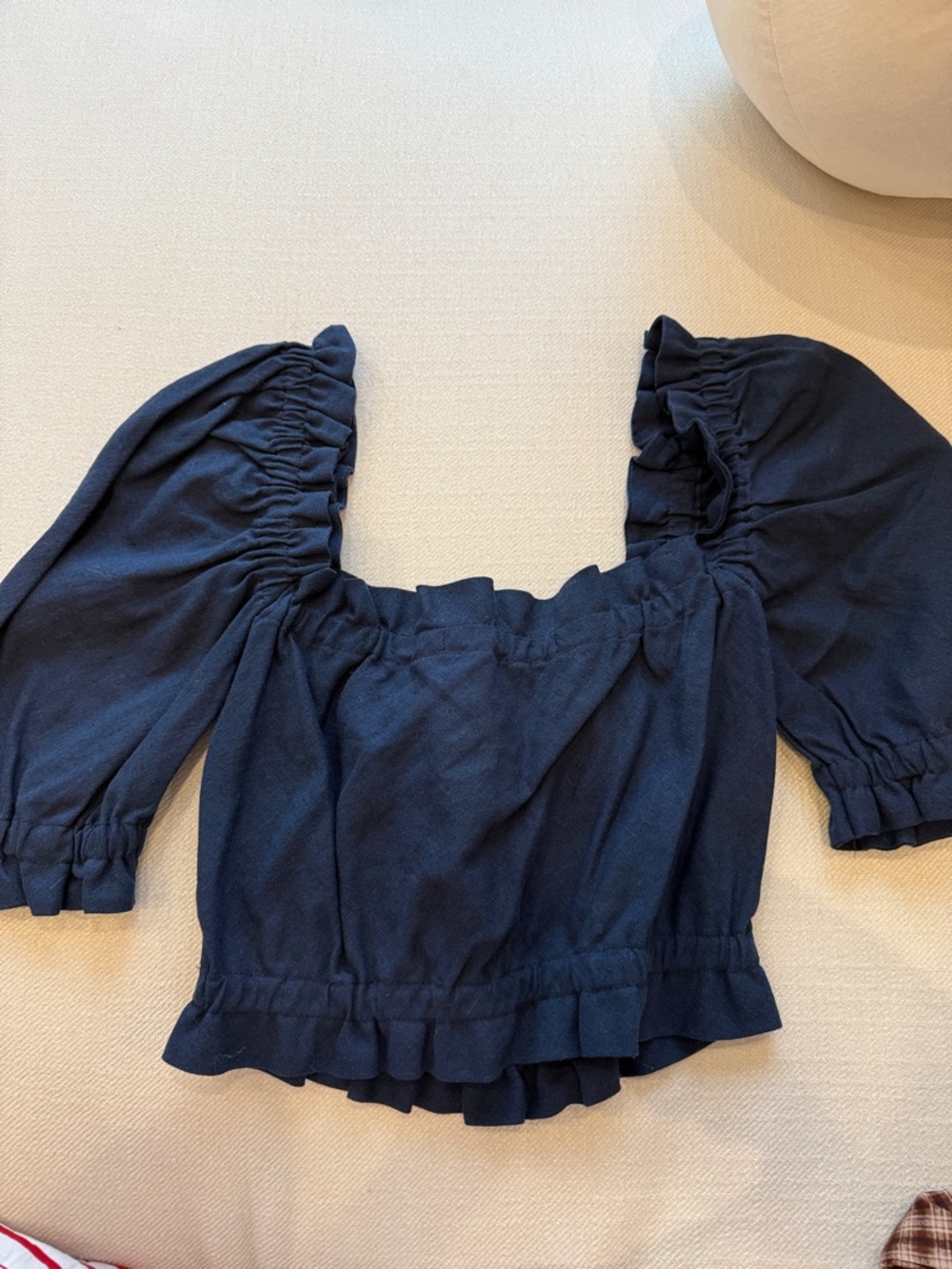 Navy Off-Shoulder Ruffle Crop Top - Picture 3 of 4